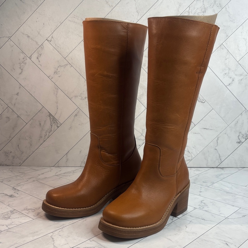 Dingo Tall Leather Riding Boots in Cognac Brown
